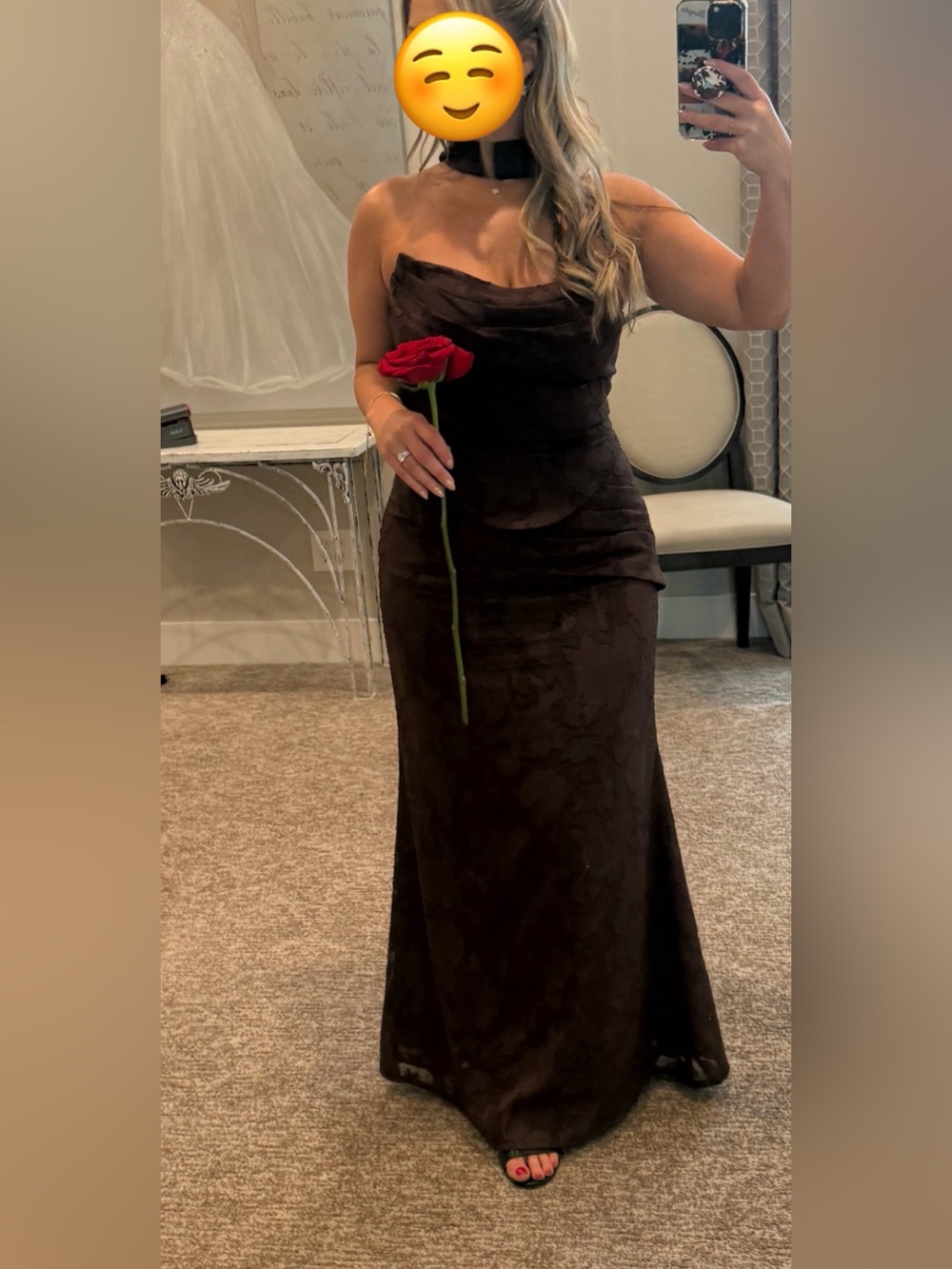Azazie Brown Floral Lace-Up piece dress